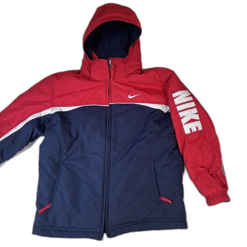 Vtg Nike Kids Boys Outdoor Full Zip Reversible Fleece Jacket Red Sz Medium 10-12